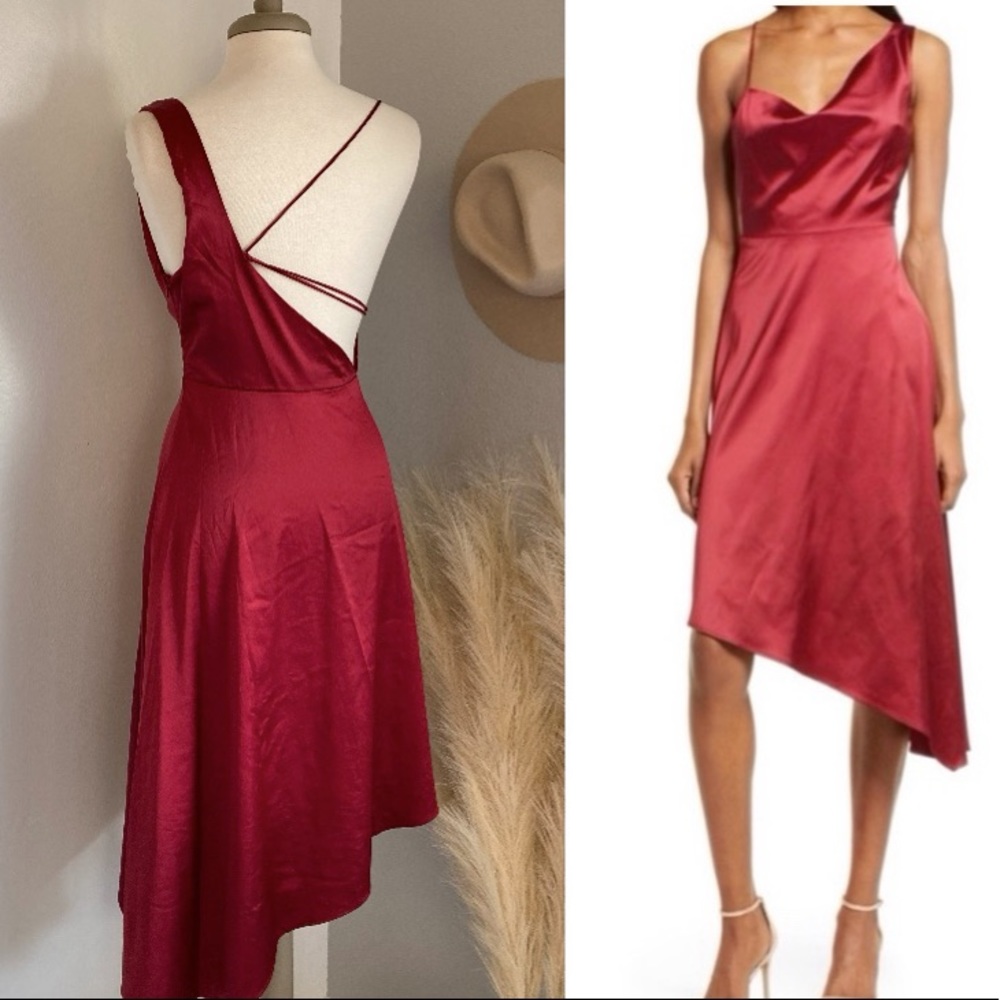 ❤️LULUSWine Sereno Cowl Neck Satin Midi Dress